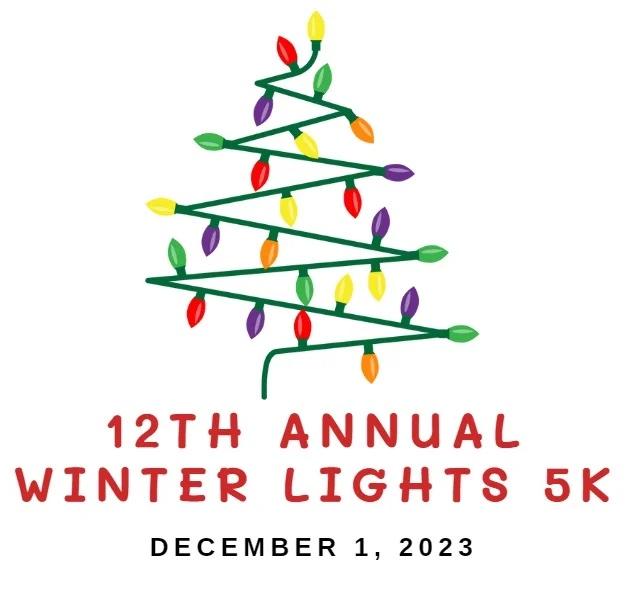 Winter Lights 5k Logo. A Christmas tree with lights.